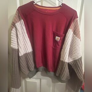 Red and Beige Knit Sweater Carhart rework xl
